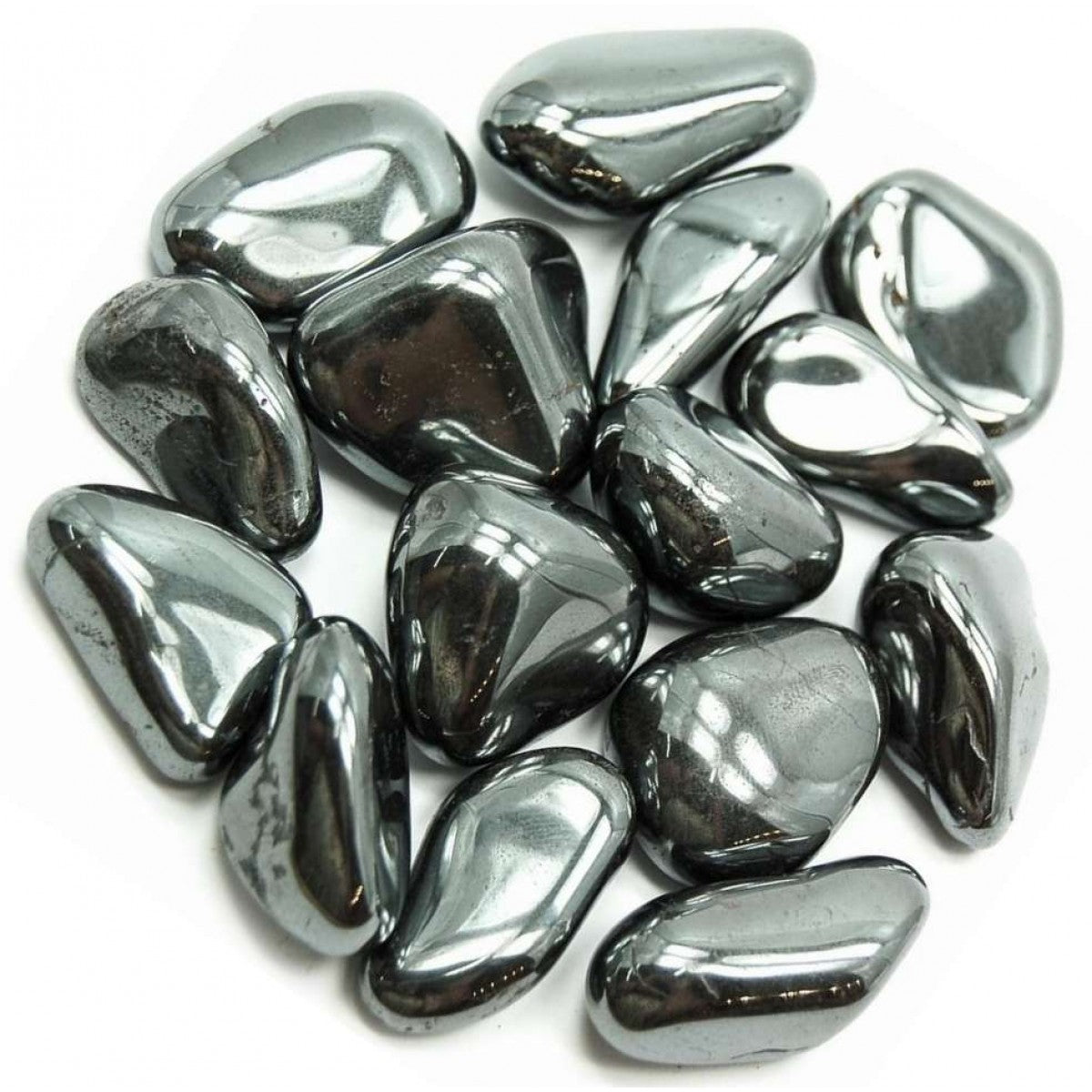 very reflective tumbled metallic silvery-grey stones