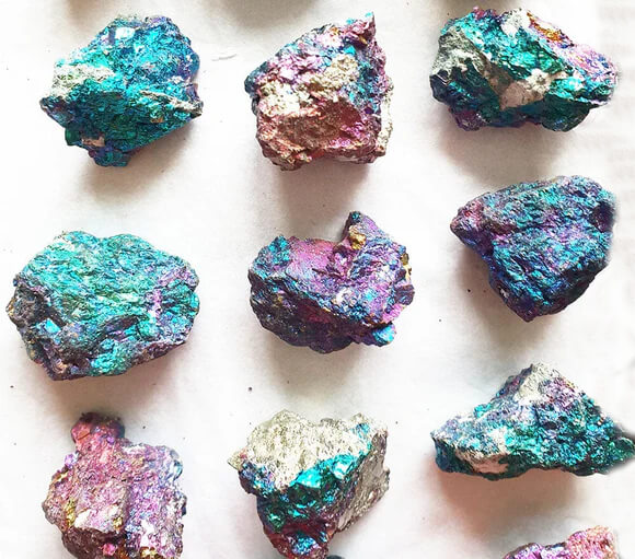 Turquoise, blue, and purple, colored raw stones 