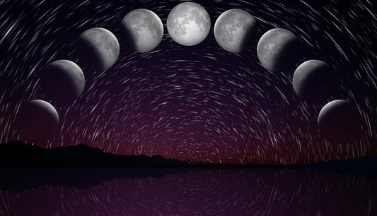 Moon phases in a starry sky